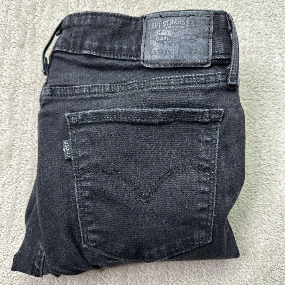 Levis 711 Jeans Women Black Distressed Skinny Slim Mid-Rise Denim Pants Size 30 - Picture 11 of 12